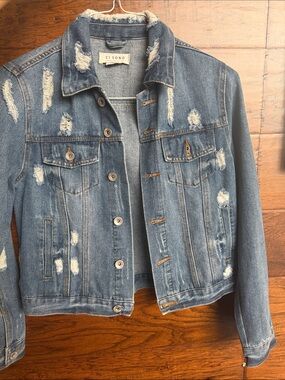 Ci Sono Medium Blue Distressed Denim Jacket
